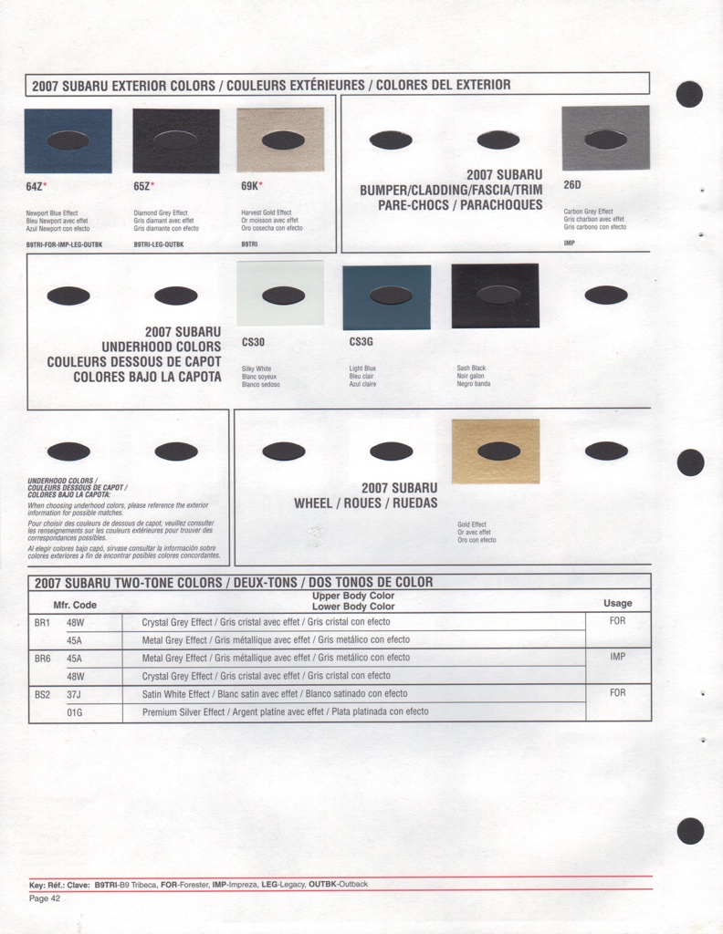 2007 Subaru Paint Charts DuPont 2